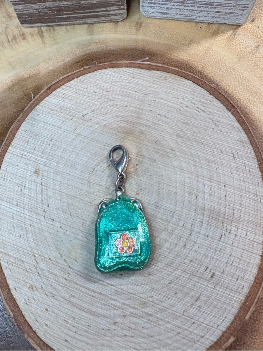Glittery Teal Backpack Charm with Flower🩵